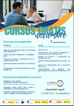 CURSOS GRATIS NOVIEMBRE 2024 PARA PERSONAS DESEMPLEADAS Y TRABAJADORAS EN ACTIVO